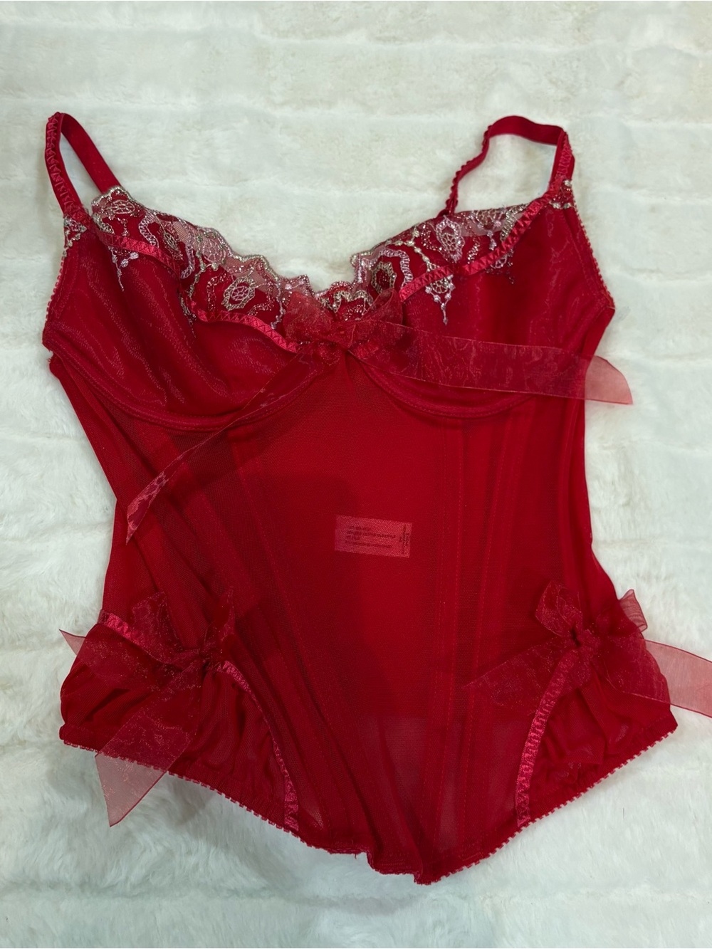 Vintage Red Lace-Embellished Chemise